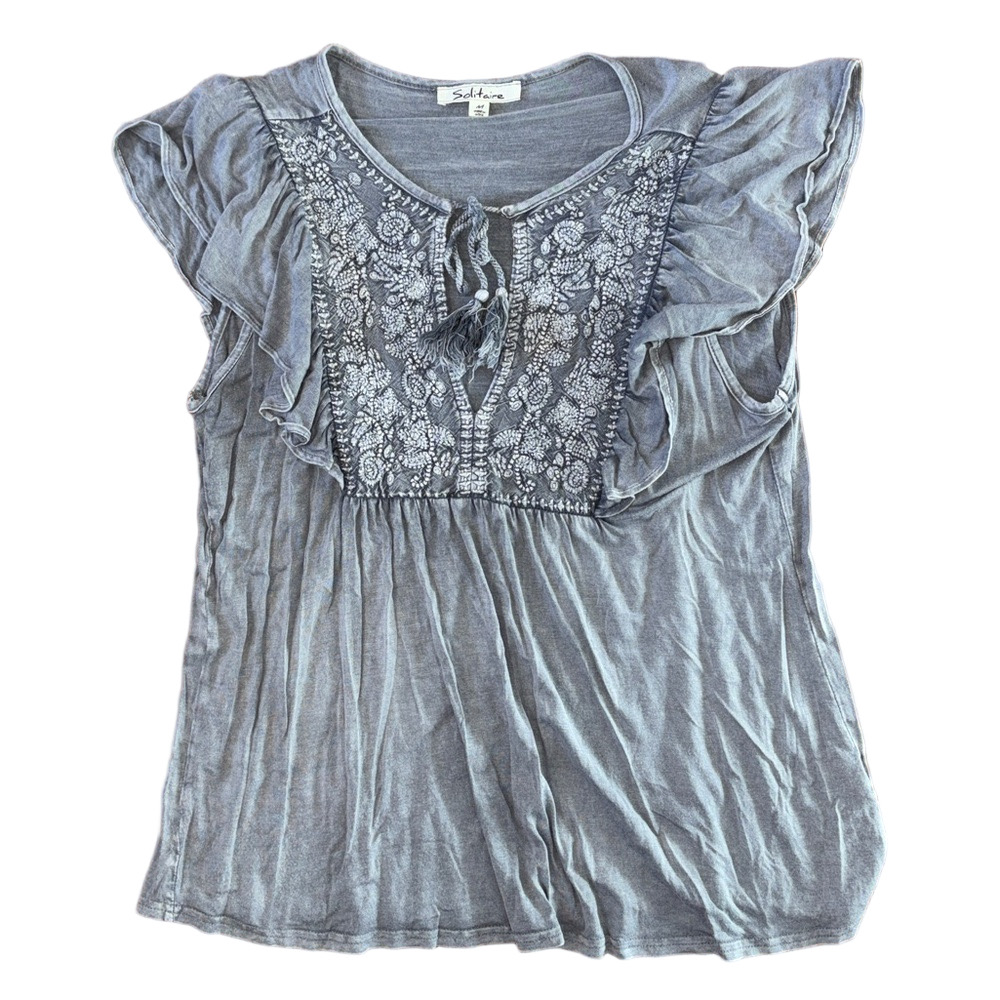 Anthropologie Solitaire Boho Embroidered Blouse Size Medium Top